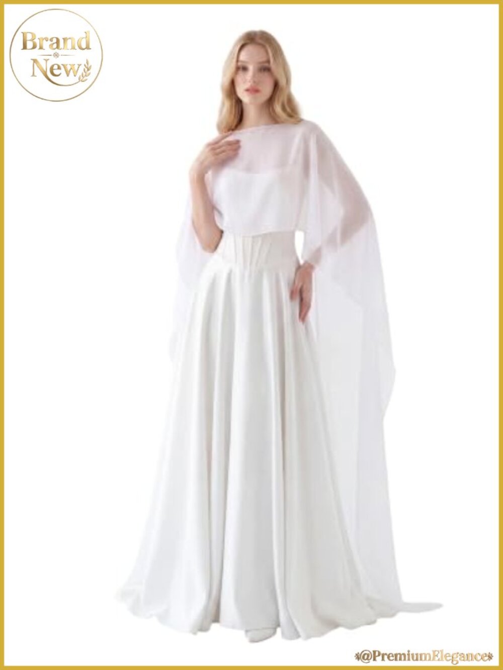Chiffon Cape Scalloped Edge Bridal Shawl Wrap Evening Cover Up Long Poncho